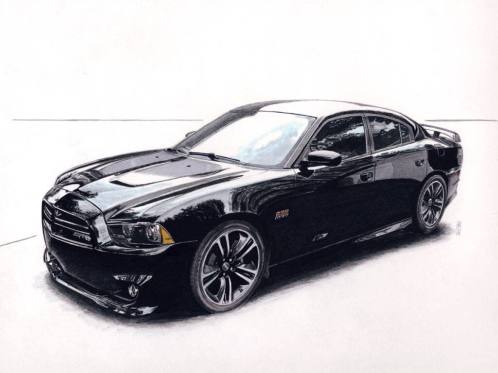 Black Dodge Charger SRT on white background