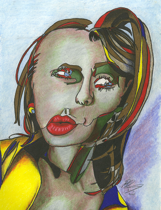 Colorful abstract cubist portrait of woman