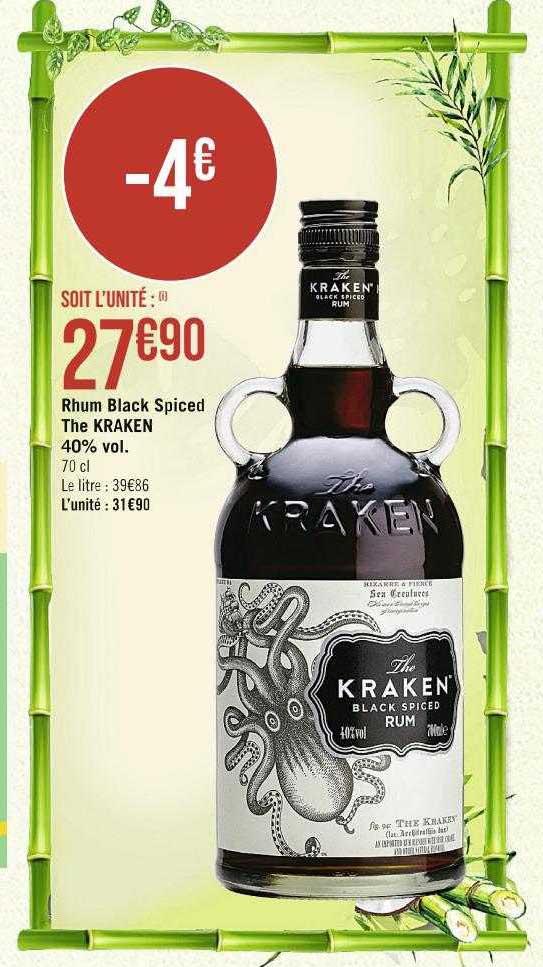 The Kraken rum bottle with price discount.