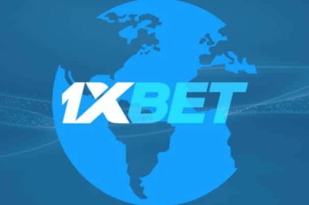 Logo of 1XBET with a world map background.