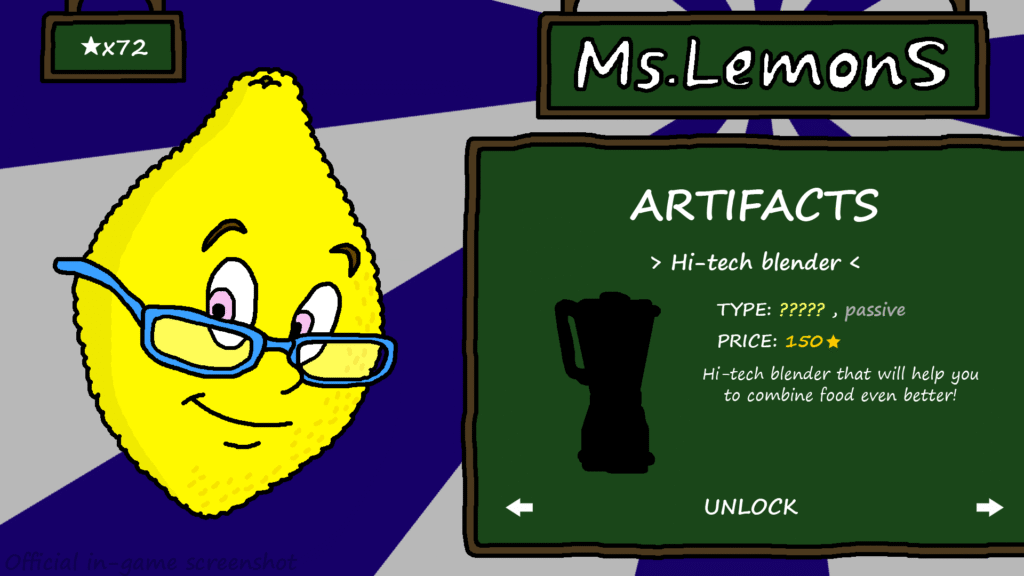 Cartoon lemon character with blender description.