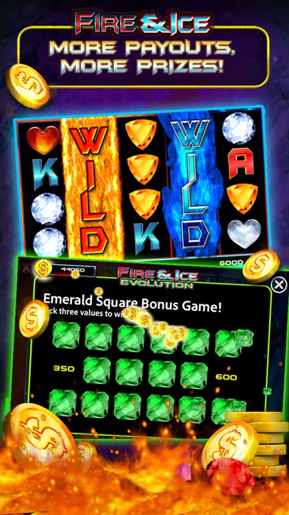 Slot machine game with fire and ice theme.