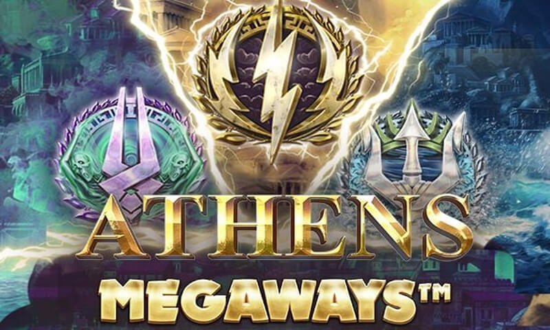 Athens Megaways game logo with symbols.