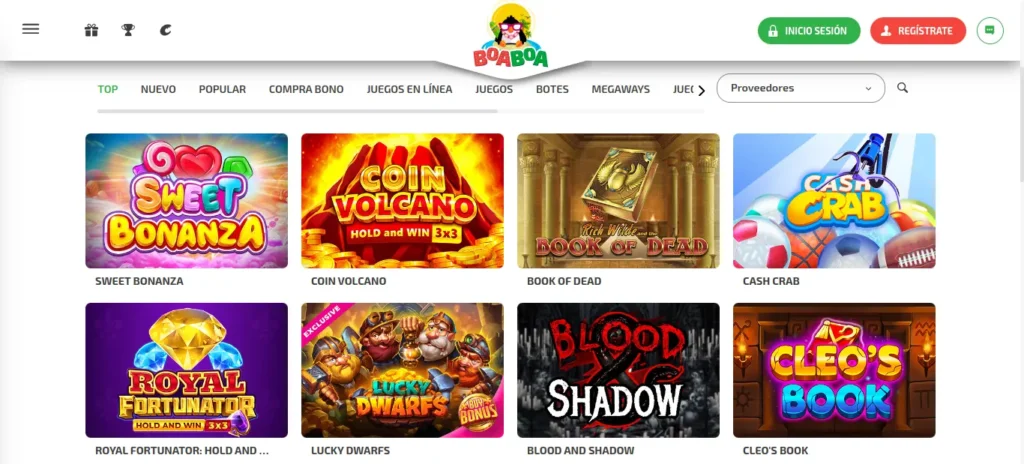 Grid of colorful online slot game thumbnails