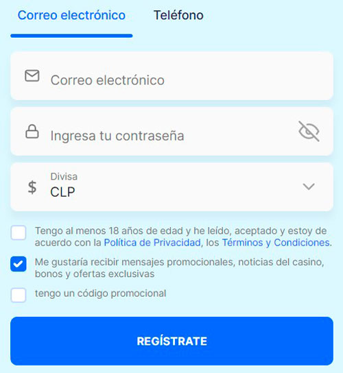 Registration form with email and options.