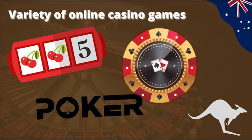 Online casino games variety, poker theme.