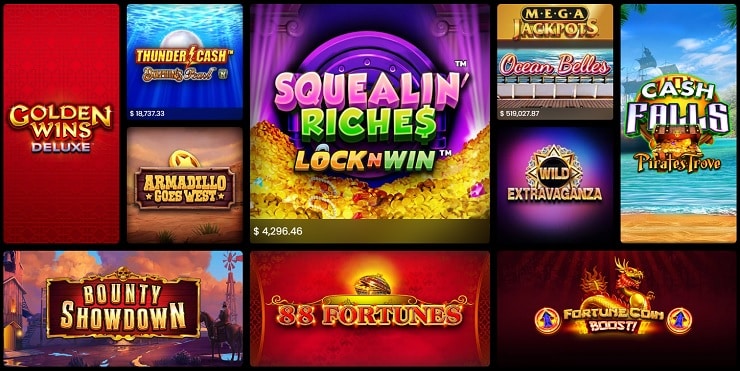 Slot machine game titles collage.