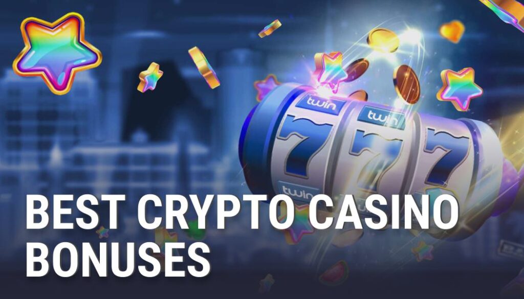 Slot machine and stars, "Best Crypto Casino Bonuses.