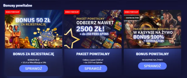 Three casino welcome bonus promotional banners