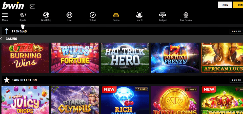 bwin casino slot thumbnails on homepage