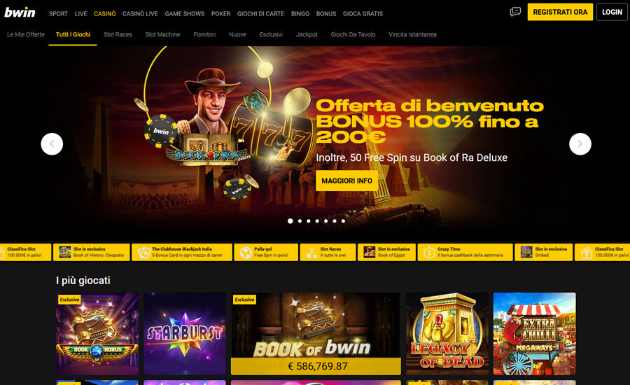 Casino website with promotional banner and games.