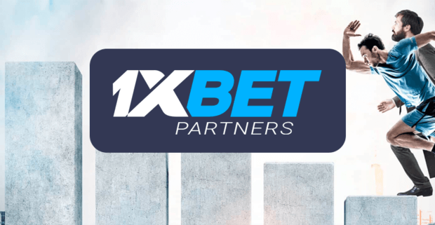 1XBET Partners logo with two people jumping.