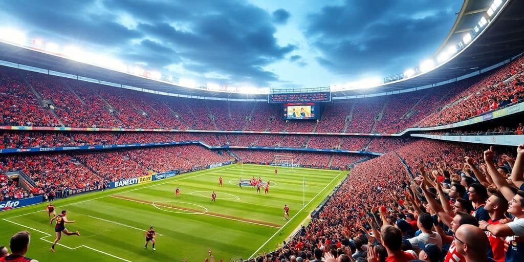 Crowded stadium during a soccer match.