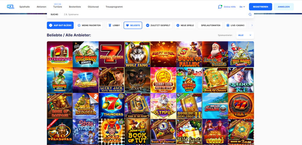 Online casino game selection interface screenshot.