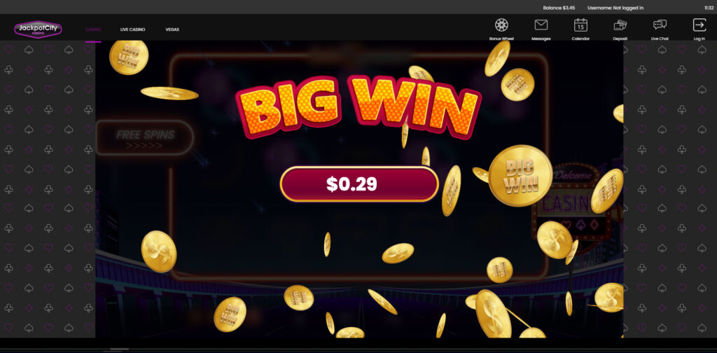 Big Win screen with falling gold coins.