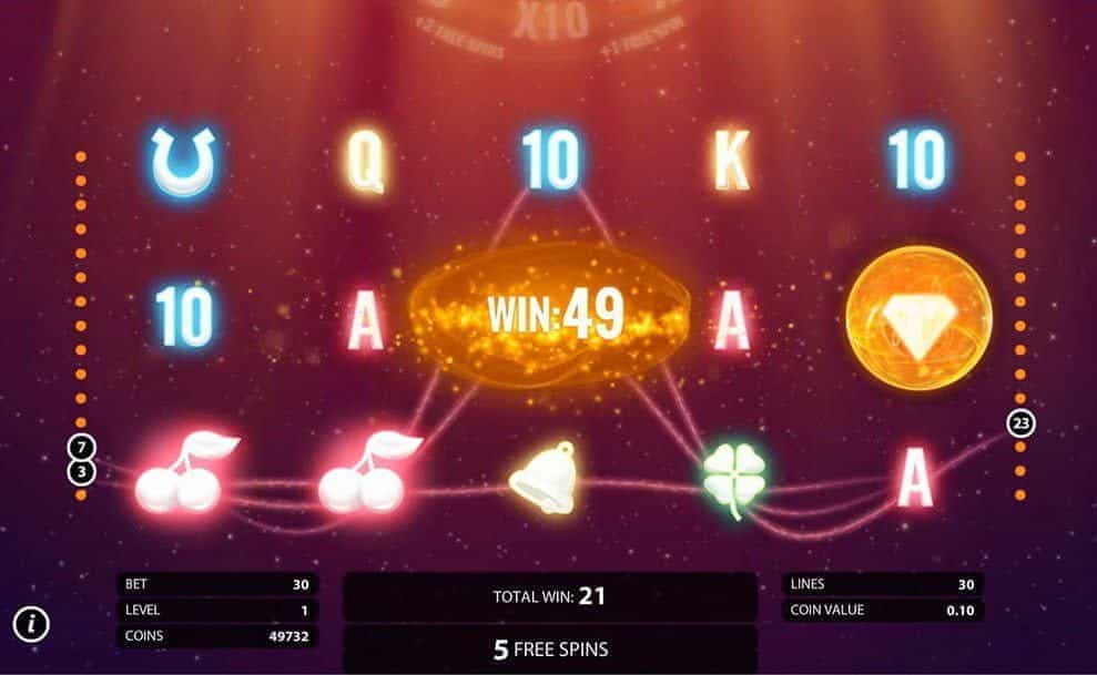 Slot machine game screen with winning symbols.