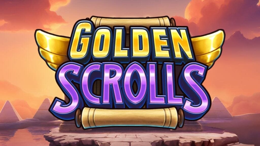 Golden Scrolls game logo with scrolls.