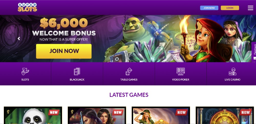 Online casino homepage with welcome bonus banner.