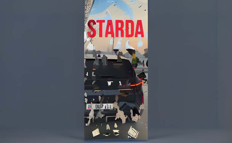 Abstract art with car and "STARDA" text.