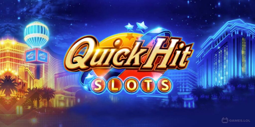 Quick Hit Slots game logo with cityscape.