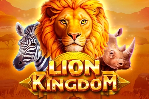 Lion Kingdom logo: lion, zebra, and rhino